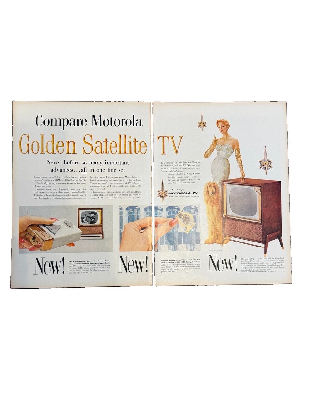 1957 Motorola Golden Satellite TV Print Ad New Remote Control! Television